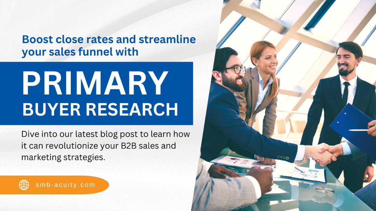 📊 Boost close rates and streamline your sales funnel with Primary Buyer Research! Dive into our latest blog post to learn how it can revolutionize your B2B sales and marketing strategies: smb-acuity.com/unlocking-b2b-… #B2BGrowth #BuyerResearch