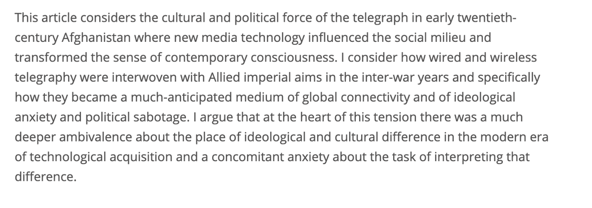 AFG_Journal's tweet image. 'Notes on the Wire: Telegraphic Opening and Ideology in Modern Afghanistan'
by Fatima Mojaddedi
euppublishing.com/doi/full/10.33…