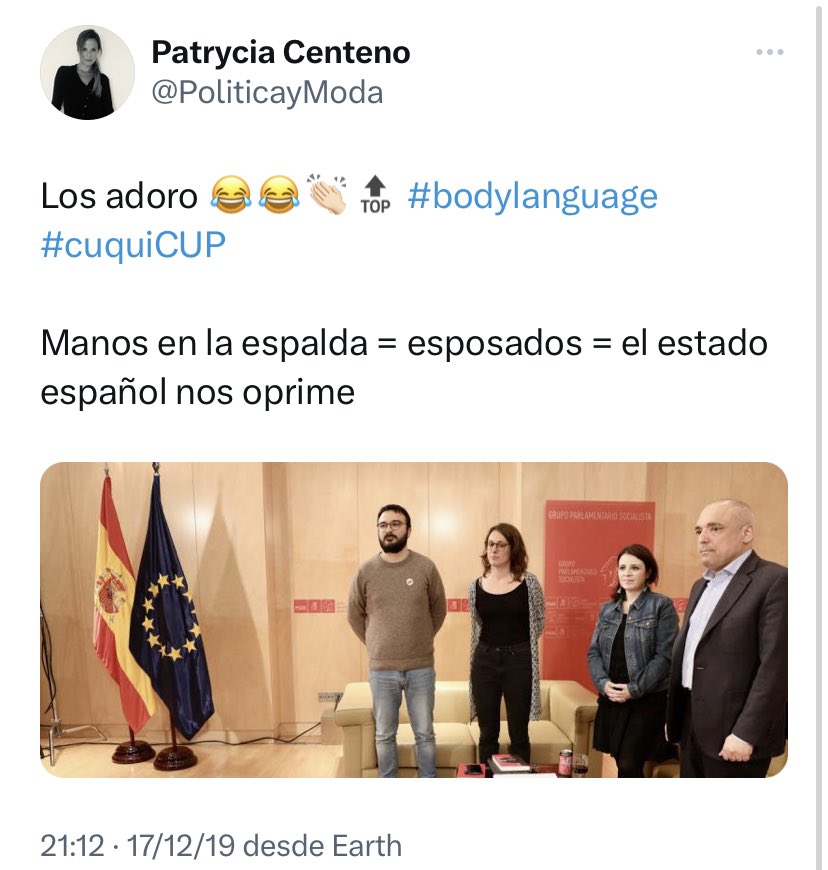 SoniaSierra02's tweet photo. @Proserpinasb @DerechoEspana Es una independentista que pone a la CUP como ejemplo de vestir bien y siempre que habla de ellos, utiliza el HT #cuquicup. https://t.co/0MO5e5eVvw