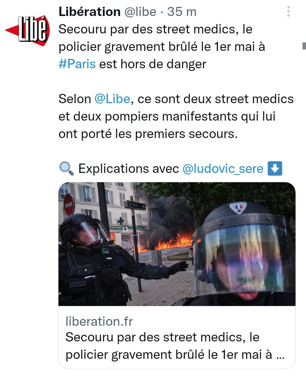 Les CRS tabassent et arrêtent les street medics, et confisquent leur matériel

Les street médics secourent les CRS

Alors, qui protège qui ? 🤔

On atteint presque le paradoxe de la tolérance...