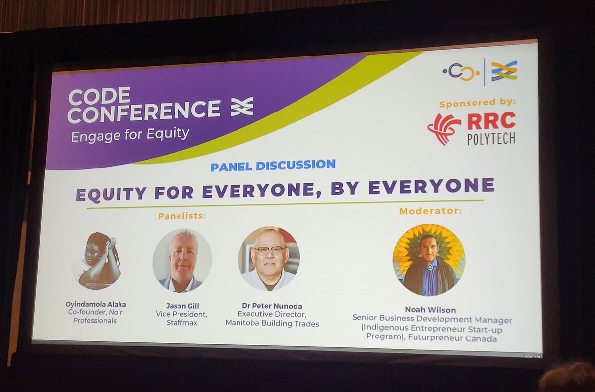 RhondaTaylor_'s tweet image. Imp. messages shared by the Equity for Everyone, By Everyone Panelists: understand the difference b/w equality&equity; create & support opp's for folks from equity-deserving grps; to reach communities you have to show up in community" #CODEConference #CODEThoughts @TheWpgChamber