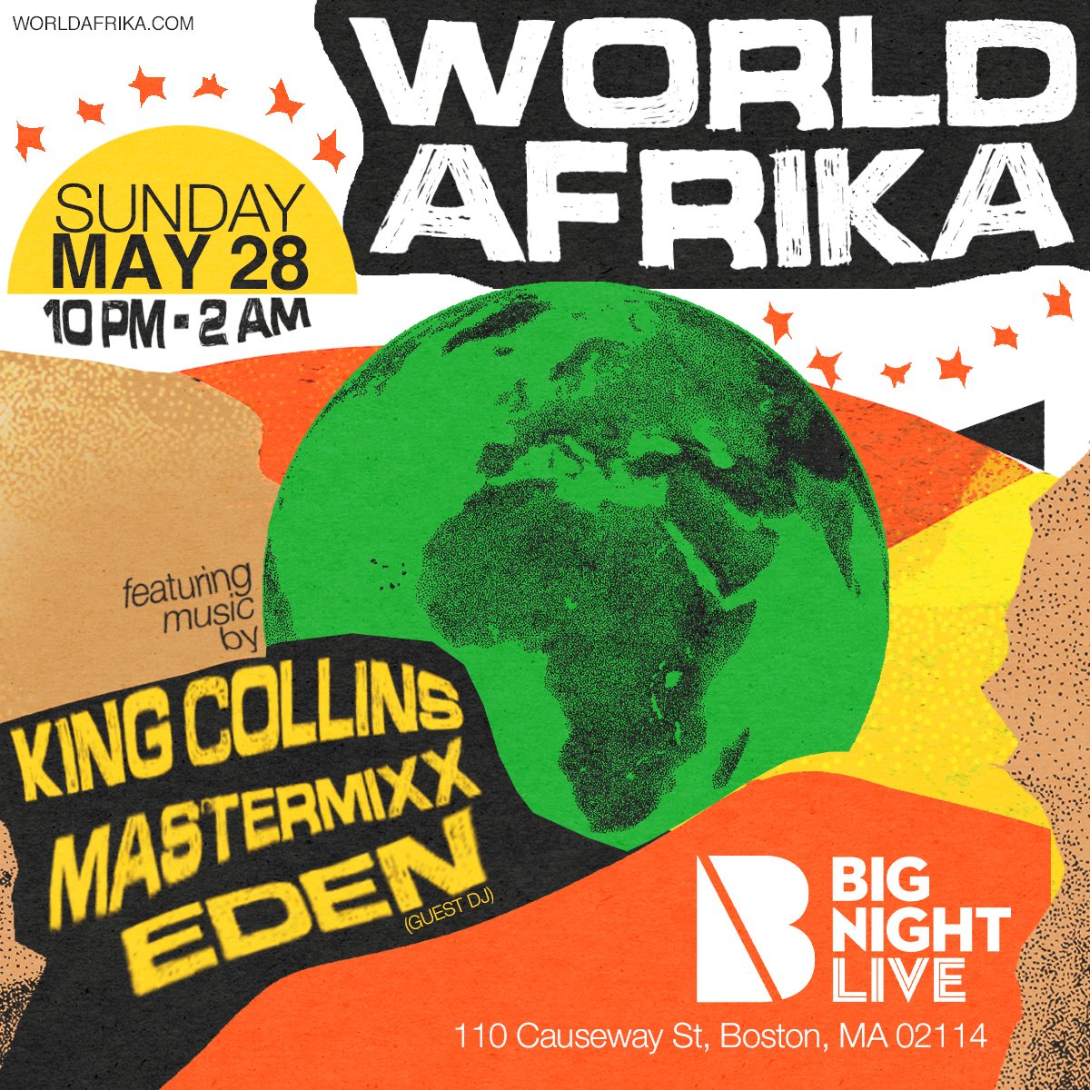 After creating one and doing like 10 events later in different cities we’re doing Big Night Live one of the biggest venues in Boston on May 28th. Show out for the kid! worldafrika.com