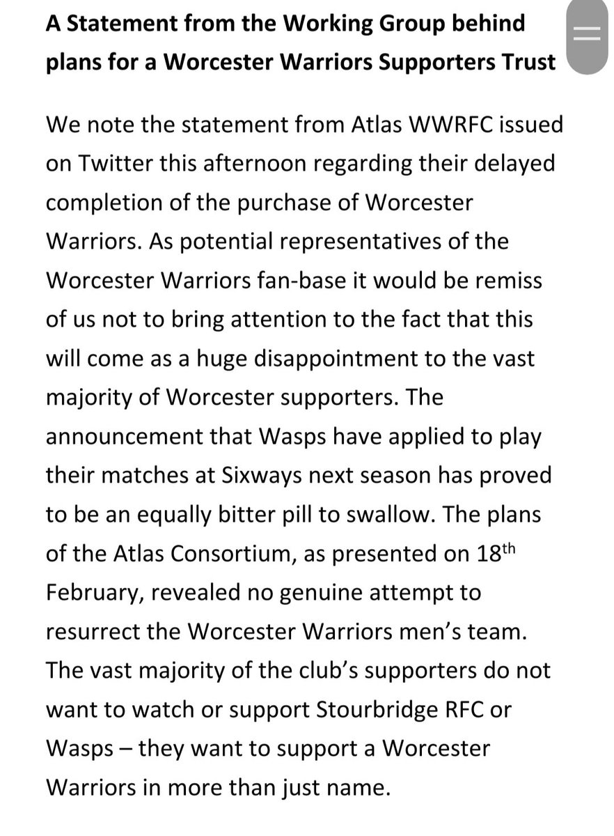 TrustWarriors's tweet photo. A statement from the working group behind plans for a Worcester Warriors Supporters Trust.
@bbchwsport @bbchw @sportswomble @FelicityKvesic @AlexGrove @RugbyWorcs @SocialSixways @SixwaysGandB  @MarleyLow @stefrees @merican_dave @WRSC2 @siani_moore
@WorcsWarriorsW @WorcsWarriors https://t.co/dw5vIZjwMJ