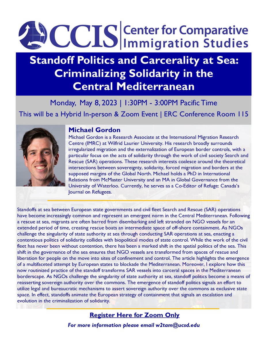 Reminder for this upcoming CCIS event on Monday, 5/8/23 from 1:30pm to 3:00pm. This will be a hybrid zoom and in-person event. Registration link for Zoom only: ucsd.zoom.us/meeting/regist… Location for this event will be on campus at ERC Admin Bldg South, Conference room 115.