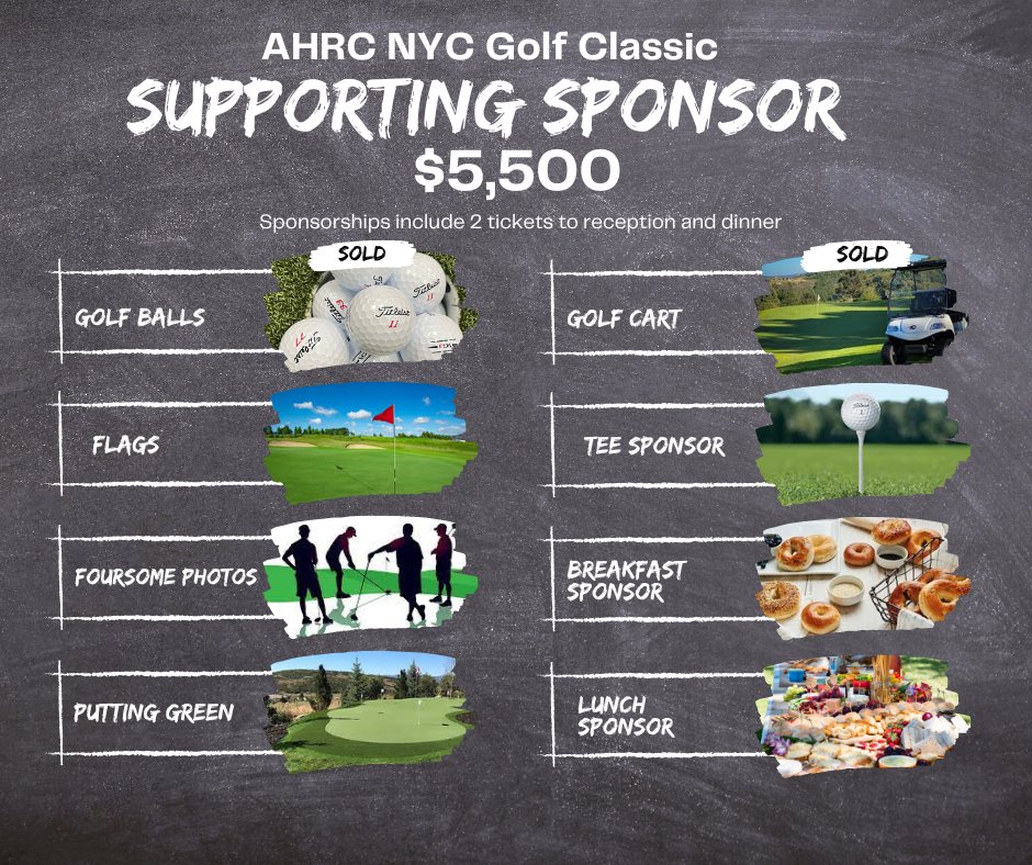 Don't golf? Join us as a Supporting Sponsor!
Includes tickets to networking reception and dinner, Monday, June 26 at the Glen Oaks Club.

#ahrcnycfoundation #donatenow #neurodiverse #fundraiser #ahrcnycgolfclassic #golftournament