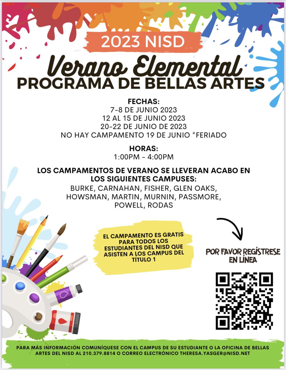 KrisLeeMart's tweet photo. Sign up for some fun this summer at Howsman’s summer art camp!!! @NISDHowsman https://t.co/7l2f56lFLB