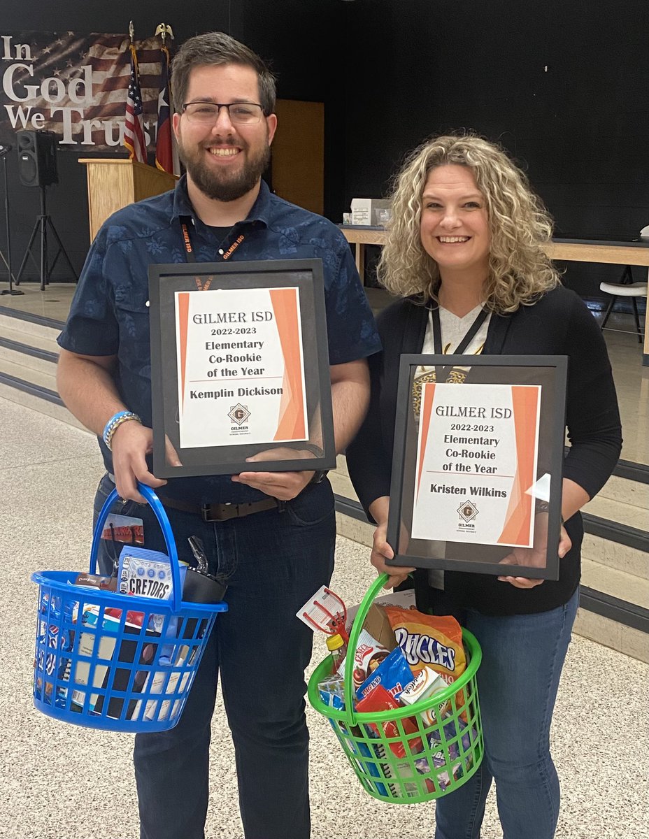 GilmerISDProud's tweet photo. Congratulations to GISD’s Elementary Rookies of the Year- Kemplin Dickison and Kristen Wilkins. https://t.co/qAXzAJ7mO6