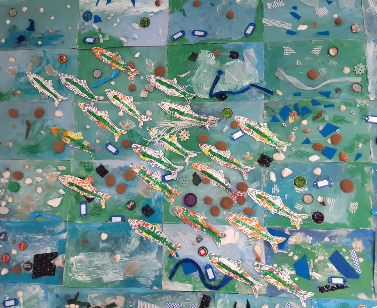 Un banco de peces en nuestro mar. Talleres de arte y creatividad #clasedálmatas <a href="/HBSTORREJON/">Humanitas Torrejón</a>