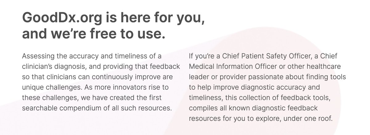 GoodDx_org's tweet photo. In case you missed it: https://t.co/toE1QceEut, the nation’s first free-to-use, online library of curated resources for diagnostic performance feedback launched last week. Check our website out to join a community dedicated to diagnostic excellence. https://t.co/WFQSjrioa0