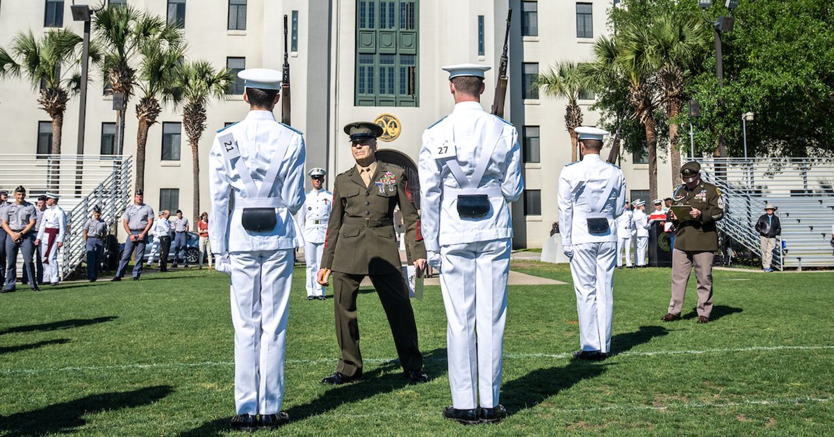 Citadel1842's tweet photo. Cadet Coleman Bland is now the South Carolina Corps of Cadet’s best-drilled cadet. Bland competed against 35 other cadets for the title during The Citadel’s Star of the West competition. Read more about Cadet Bland and the competition here: https://t.co/EX2d184DVz https://t.co/fG4nhHEst5