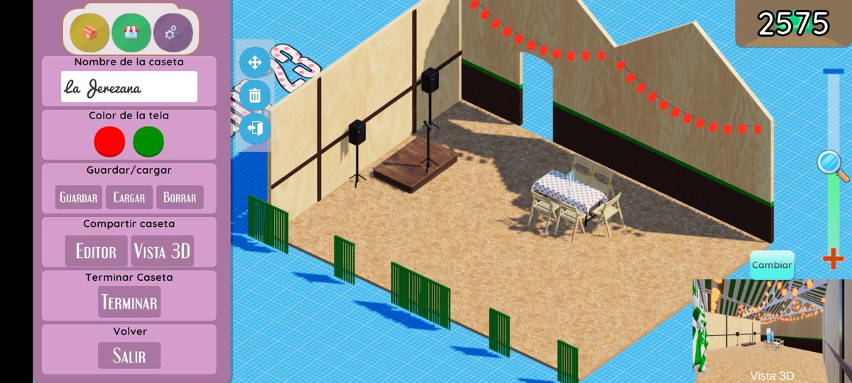 JaviGameDev's tweet photo. Se habrá acabado la feria de Sevilla, pero en la #Feria de #Jerez también hay espacio para una casetilla o dos. Estoy intentando darle ese toque de @ciudadjerez... Intentadlo vosotros con #CaseteroSimulator23, disponible de forma gratuita en https://t.co/FqGW6bFtAZ https://t.co/Pn2UApTWrW