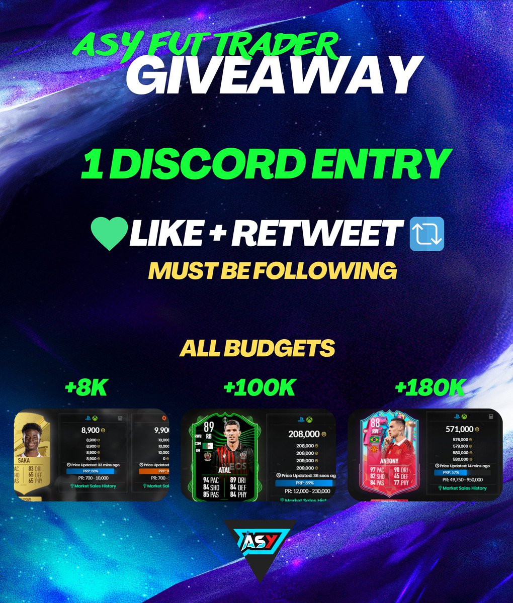 AsyFutTrader's tweet photo. 🚨LAST GIVEAWAY of Trading Discord FIFA 23🚨
⭐️If u want to make some coins during tots ⭐️
🔥Make sure to 👇
🔁Retweet + Like💙
Must be following @AsyFutTrader + @WetDesignFUT
Good luck, Winner announced tomorrow 🍀
#FIFA23 #FIFATOTS #FIFAGIVEAWAY #FIFACOINS https://t.co/cYJ9aYvQjp