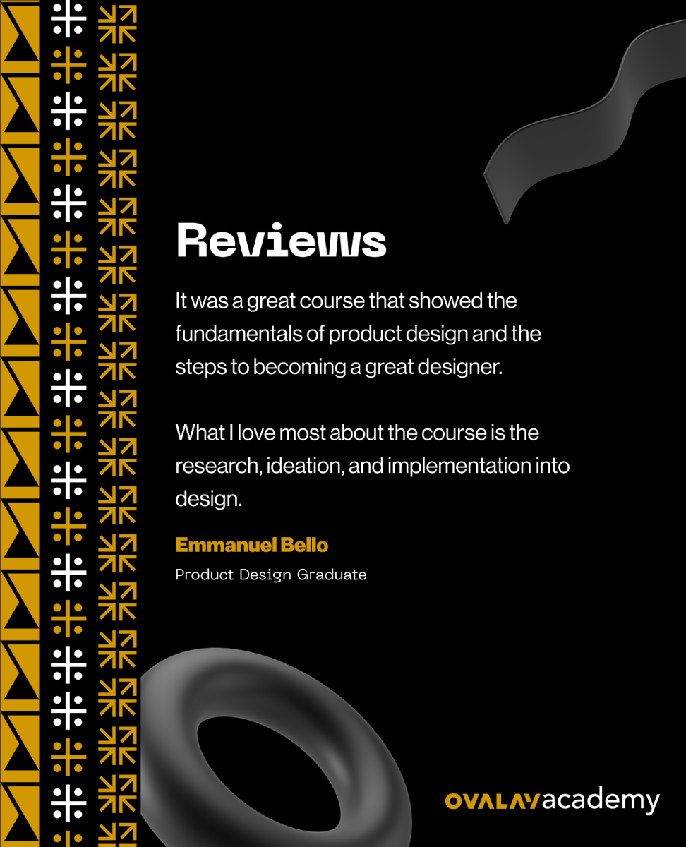 ovalaydigital's tweet photo. Normally we no dey carry last 💯. The reviews say so, not us. Check out what one of our students has to say about our Product Design Course 🥰🌠
#ovalayacademy #designcourses #studentreviews #reviewday #designacademy #learndesign #productdesign https://t.co/VuM1NGHrOy