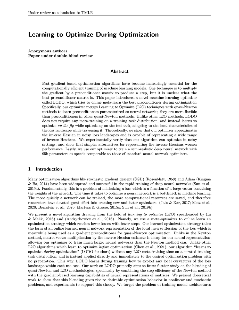 TmlrSub's tweet image. Learning to Optimize During Optimization

openreview.net/forum?id=Ns2X7…

#optimizers #optimizer #preconditioner