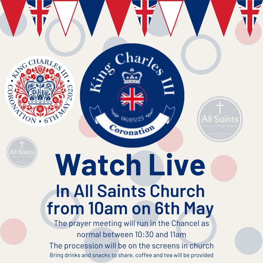 Looking for somewhere to watch the Coronation on Saturday? Have children who might need somewhere to play whilst its on? Have some snacks you fancy sharing with others?  Come and join us in All Saints and watch with your community!  Any time from 10am