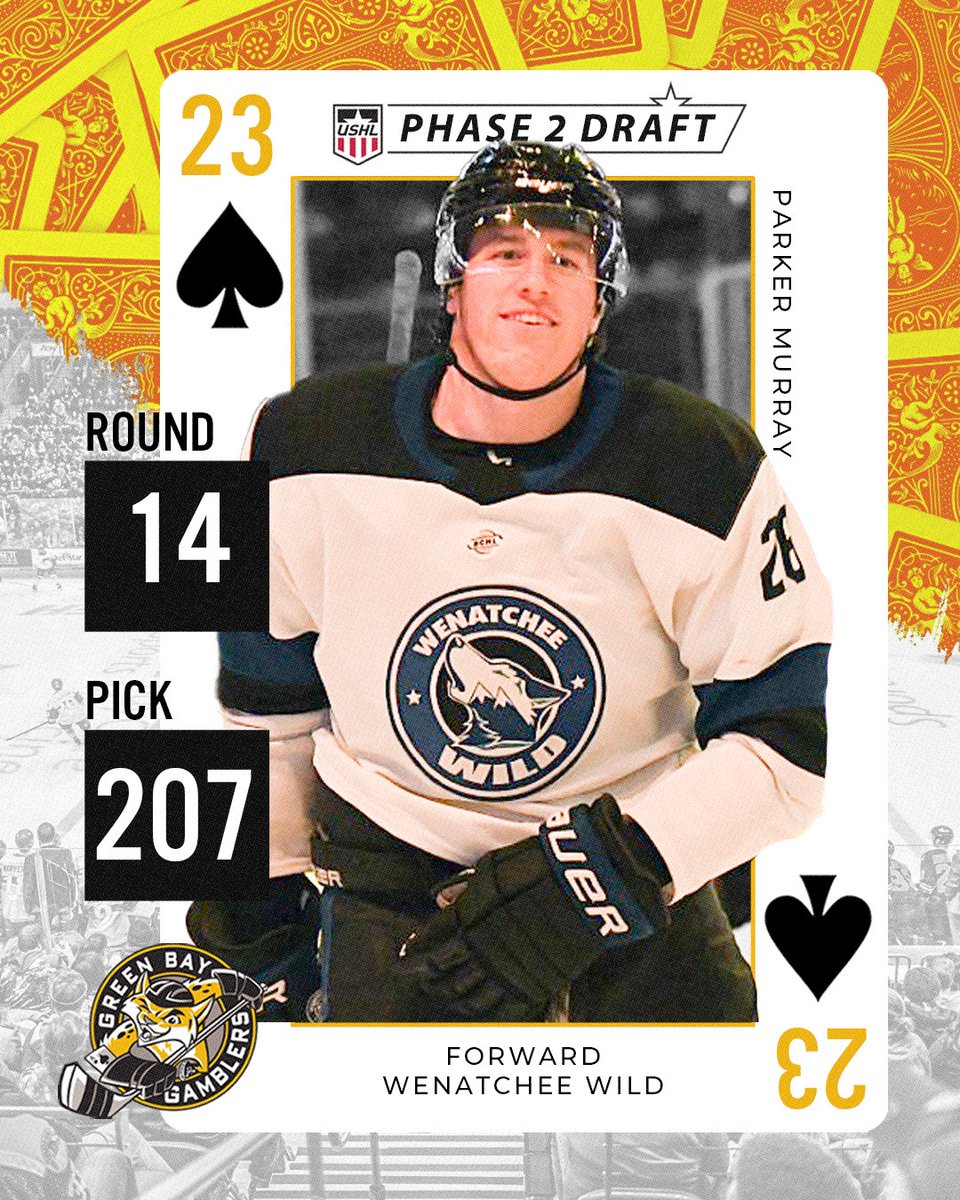 GamblersHockey's tweet photo. With the 207th pick overall in the 14th Round of the 2023 Phase 2 @USHL Draft the Green Bay Gamblers select Parker Murray, Forward, Wenatchee Wild #GoGamblers https://t.co/uTaKe5pgaQ