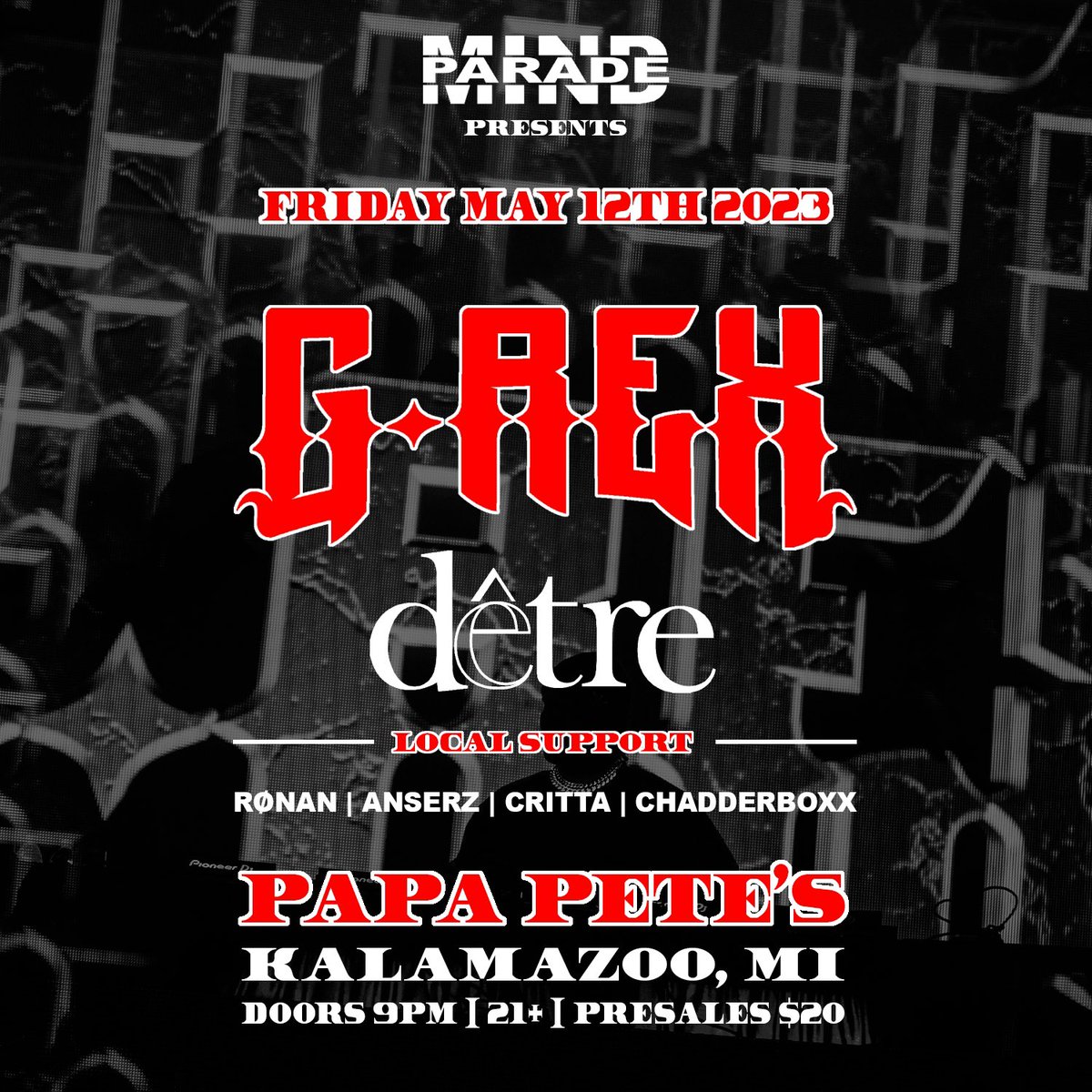 Giveaway alert 🚨

We are giving two tickets to <a href="/GREXbeatz/">G-REX ⛓️</a> show at Papa Pete’s May 12th. We will also be giving away a t-shirt, pin and pashmina. All you have to do is like, retweet and tag a friend in the comments below 👇🙌 Winner announced next Thursday 5/11 🔥