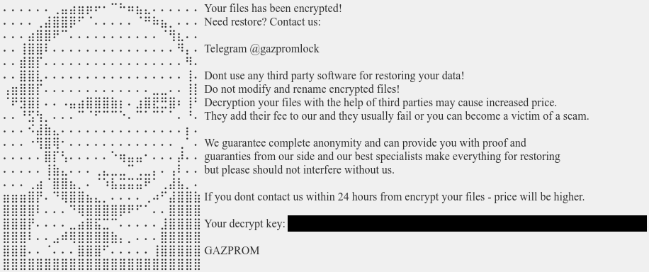 malwrhunterteam's tweet photo. So, a ransomware gang that is
- using the codes of Conti
- using the name of Gazprom (you know, the big Russian company)
- using Putin ASCII art
started to pwn at least around the middle of April.
(1/2) https://t.co/86AX3jbyYv