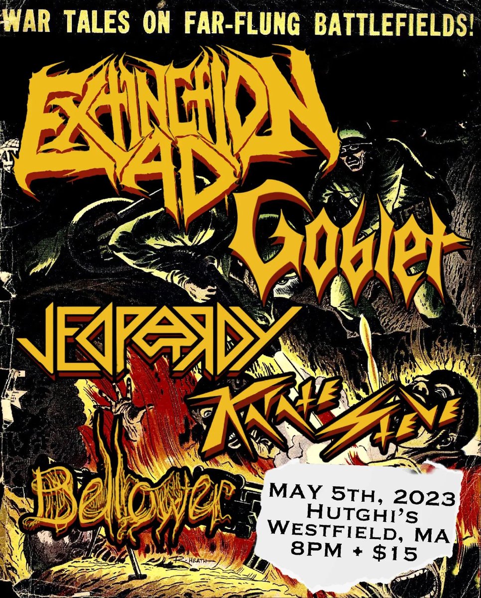 ThunderforgeMA's tweet photo. For our western MA fans:
We share our bassist (@jmacbass) &amp; drummer with @bellower_metal, who are playing a show this Friday at @HutghiN with our friends Jeopardy and @gobletband! (We hear Karate Steve and @extinctionad are cool too.)

Music kicks off at 8pm. Go check em out! https://t.co/A5ajpBV7Q6