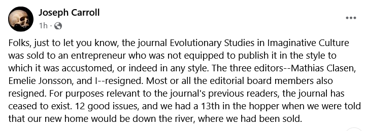 Evolutionary Studies in Imaginative Culture tweet media