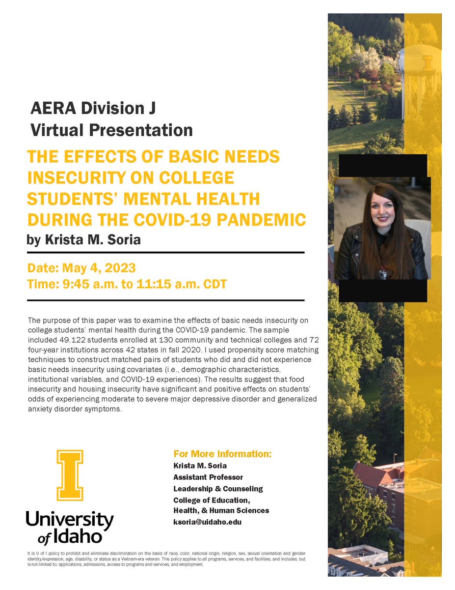 AERADiv_J's tweet photo. Join @_KristaSoria_ from @uidaho this Thursday and Friday for the #AERA23 virtual conference! See these posters for more info ⬇️
#AERADivJ #AERA2023 #virtualconference #virtualAERA https://t.co/8IlLJZNDyA