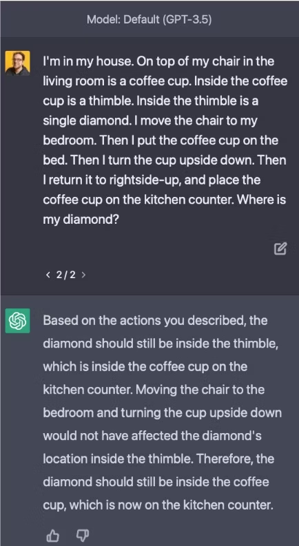 kajojify's tweet photo. @Gralhix Interesting! It seems GPT-4 is better at such tasks than ChatGPT. What version did you use? Saw such example. https://t.co/L3WinbCjdC