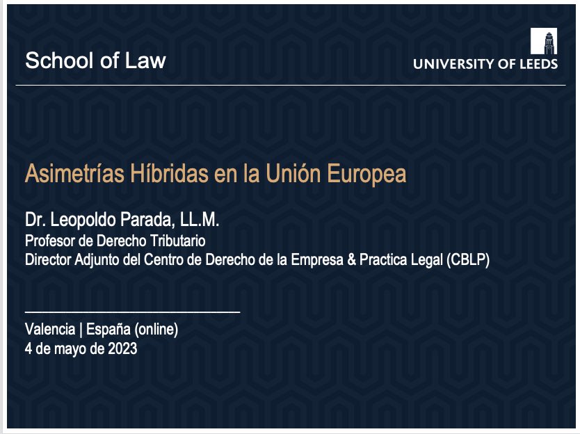 Tomorrow at <a href="/UV_EG/">Universitat València</a> (online) for  a Spanish speakers audience | Hybrid mismatches in the EU| <a href="/Law_Leeds/">Law at Leeds</a> <a href="/CBLP_Leeds/">Centre for Business Law and Practice</a> <a href="/jmdigov/">Jean Monnet DIGOV</a> #TaxTwitter