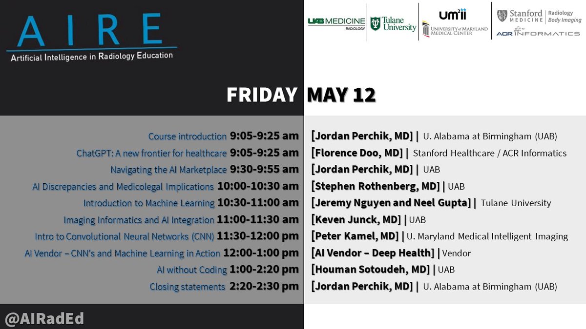 Flo Doo, MD (@flo_doo) on Twitter photo <a href="/AIRadEd/">AIRE</a> <a href="/Radiology_AI/">Radiology: Artificial Intelligence</a> <a href="/EuSoMII/">EuSoMII</a> <a href="/futureradres/">Future Radiology Residents</a> Look forward to seeing folks there!
Excited to present along w this fantastic lineup, led by Dr Jordan Perchik 🥳
<a href="/PeterKamelMD/">Peter Kamel, MD</a> <a href="/UM2ii/">UM2ii</a> <a href="/UABRadiology/">UAB Radiology</a> <a href="/TulaneRadiology/">Tulane Radiology</a> <a href="/StanfordRad/">Stanford Radiology</a> <a href="/Houmansotoudeh/">Houman Sotoudeh</a>
+Will preview some items in upcoming <a href="/JACRJournal/">JACR</a> Practical AI issue by <a href="/asset25/">Tessa S. Cook MD PhD CIIP FSIIM FCPP FAAR</a> <a href="/AIRadEd/">AIRE</a> <a href="/Radiology_AI/">Radiology: Artificial Intelligence</a> <a href="/EuSoMII/">EuSoMII</a> <a href="/futureradres/">Future Radiology Residents</a> Look forward to seeing folks there!
Excited to present along w this fantastic lineup, led by Dr Jordan Perchik 🥳
<a href="/PeterKamelMD/">Peter Kamel, MD</a> <a href="/UM2ii/">UM2ii</a> <a href="/UABRadiology/">UAB Radiology</a> <a href="/TulaneRadiology/">Tulane Radiology</a> <a href="/StanfordRad/">Stanford Radiology</a> <a href="/Houmansotoudeh/">Houman Sotoudeh</a>
+Will preview some items in upcoming <a href="/JACRJournal/">JACR</a> Practical AI issue by <a href="/asset25/">Tessa S. Cook MD PhD CIIP FSIIM FCPP FAAR</a>