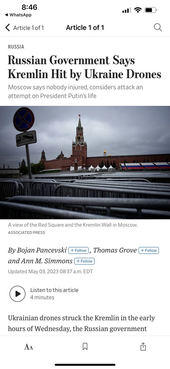 A few weeks ago, one of the leaked Pentagon documents warned of a scenario where Ukraine strikes the Kremlin, leading to nuclear war. Today, Ukraine reportedly struck the Kremlin