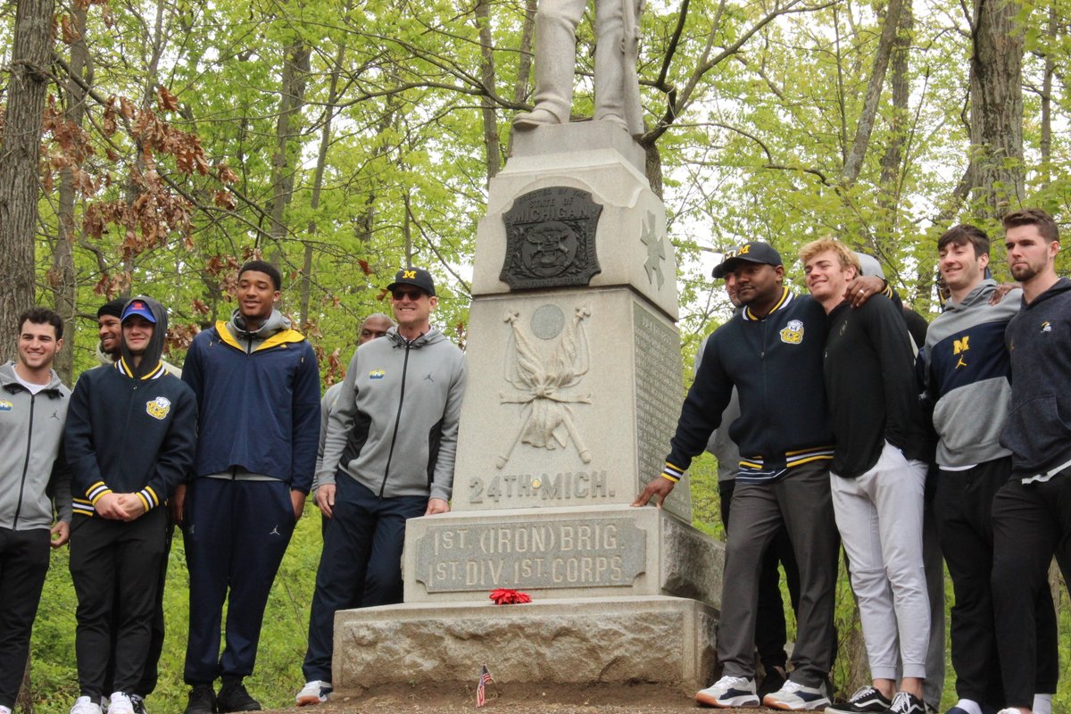 Who said all learning had to happen inside the classroom?

In Gettysburg today, <a href="/UMichFootball/">Michigan Football</a> took its education outdoors. One of their first stops was at the 24th Michigan monument.

#Gettysburg #GoBlue #history #GettAway