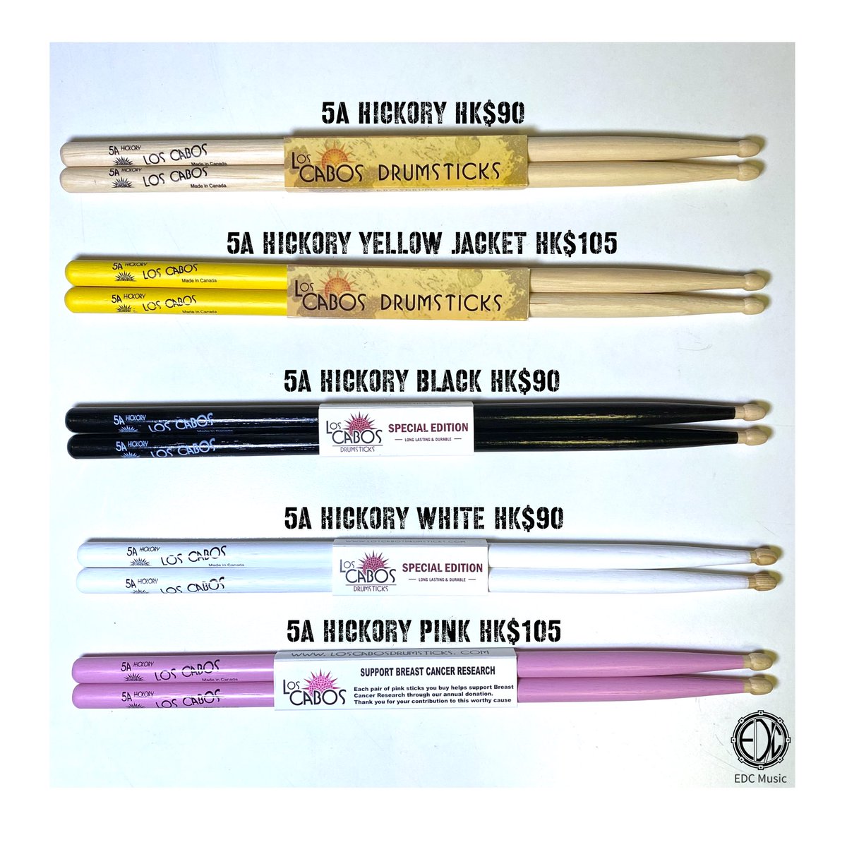 edcmusichk's tweet photo. @loscabossticks 5A 鼓棍列陣
5A Hickory HK$90
5A Hickory Yellow Jacket HK$105
5A White HK$90
5A Pink HK$105
5A Black HK$90
5A Red Hickory HK$95
5A Maple HK$90
現凡購買2件或以上Los Cabos產品可獲9折優惠。
#edcmusichk #LosCabosDrumsticks #鼓棍 #drumsticks #鼓棒 #流行鼓 #架子鼓 #drum https://t.co/LF2hc3iGGB