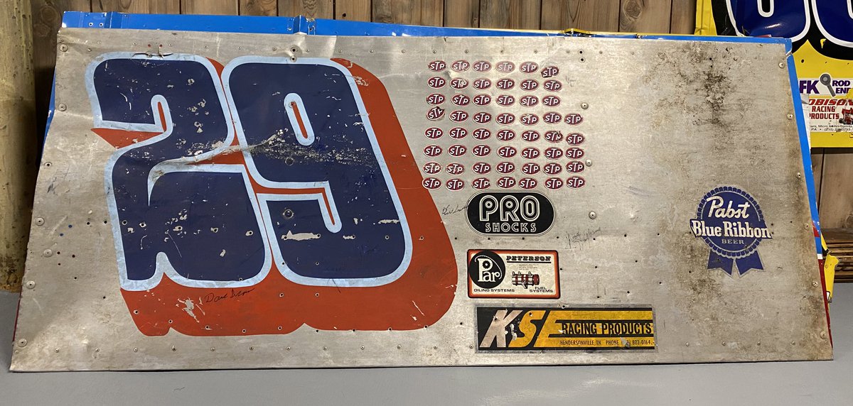 WingPanelGuy's tweet photo. There’s not much #Dougwolfgang didn’t accomplish in 1985. I can’t think of a #wingpanel with more historical significance than this one. All 53 #win stickers still intact, 3 of which are from @WilliamsGrove #nationalopen @knoxvilleraces #nationals, and @EldoraSpeedway #kingsroyal https://t.co/u2Efiw3CZy