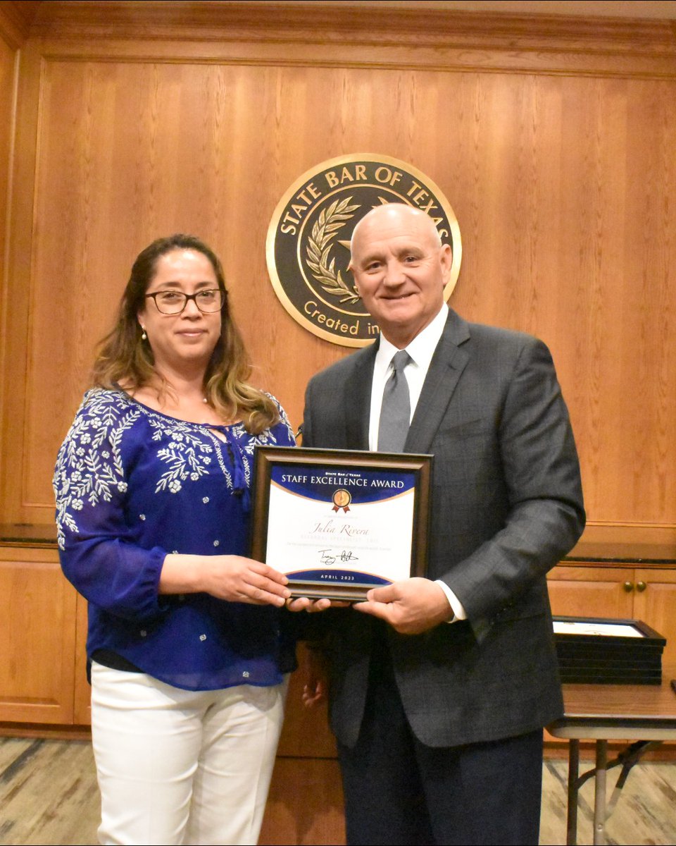 Congratulations to Julia Rivera on earning the quarterly Staff Excellence Award! Thank you for your service and dedication to the State Bar. #StaffExcellence