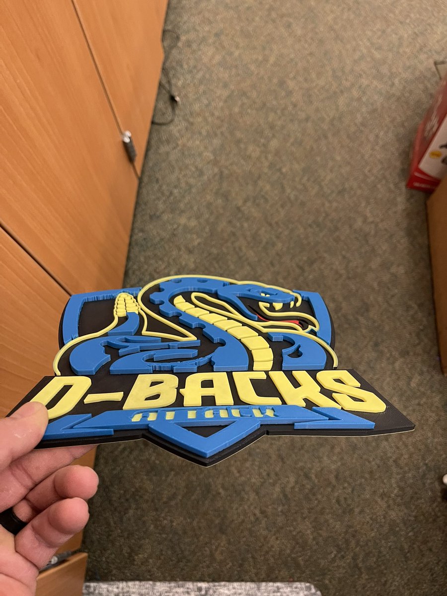 EternalNewsNow's tweet photo. Multicolor print from @BambulabGlobal P1P 3D printer.  This is going to change our 3D printing class.  Was able to print this for our esports class.
#3dmodeling #3DPrinting #BambuLab #DesertRidgeAcademy #DSEF #edtech #Makerclassroom https://t.co/wbYvUpL1z2