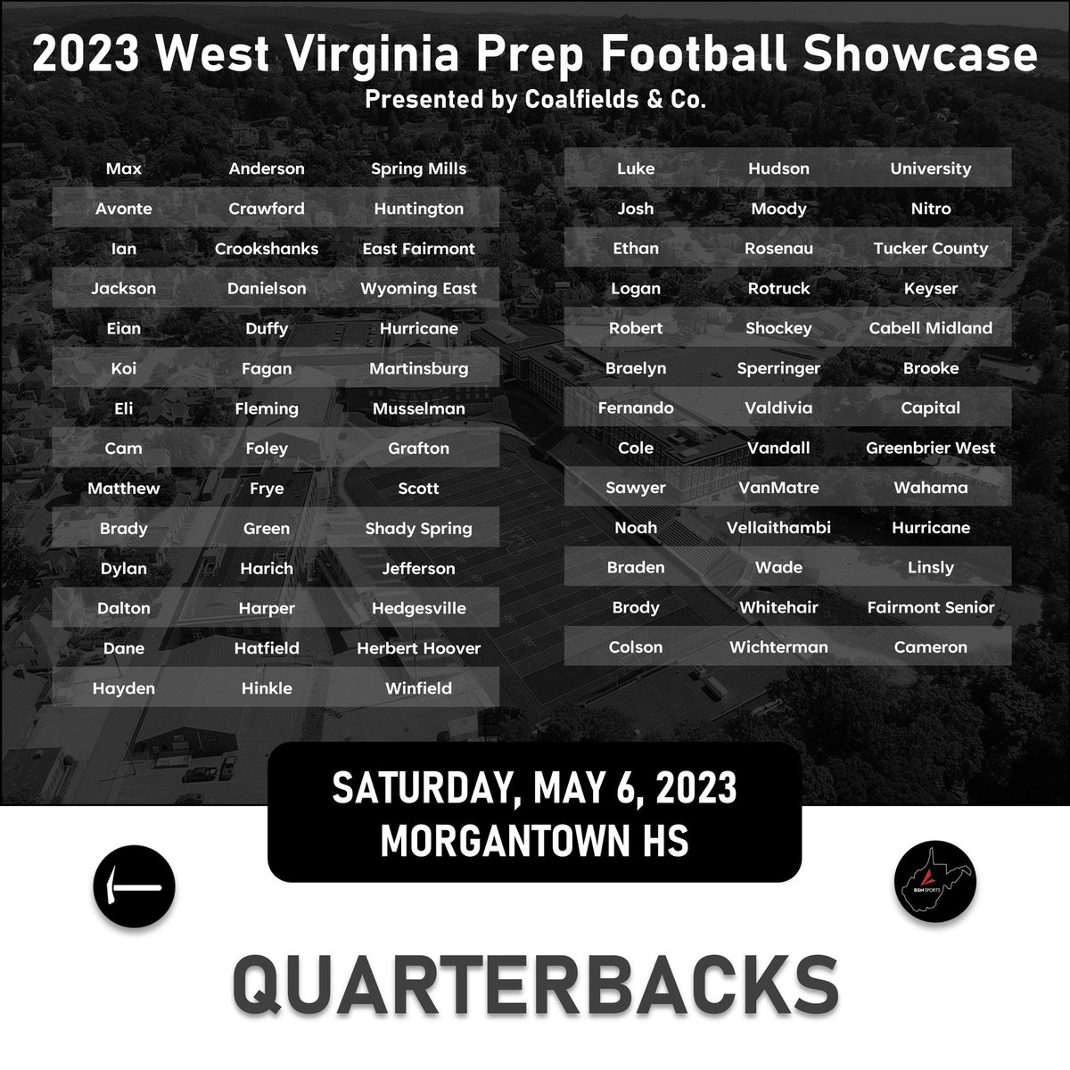 CoalfieldsCo's tweet photo. Showcasing WV’s Top QBs! Who is going to win Best QB on Saturday? #wvprepfb https://t.co/2iNFatkd1d