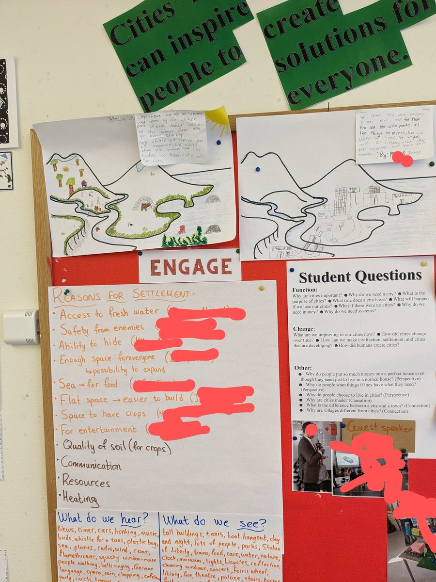 E_zerai's tweet image. As we completed our unit on Urban Systems and Cities, our inquiry wall evidenced all the different engagements that helped us understand how "Cities' needs inspire people to create solutions for everyone"! #pyp #pypchat #inquiry #reflection