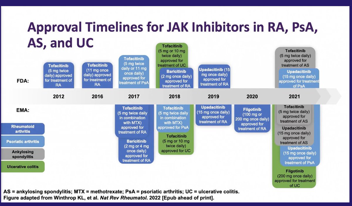 RheumNow's tweet photo. Dr. Stanley Cohen on JAKinibs:
Very concise and informative timeline on the multiple JAKinibs approved for multiple conditions
@RheumNow #RNL2023 https://t.co/kKAuCmkXeb https://t.co/r7zBmciGHj