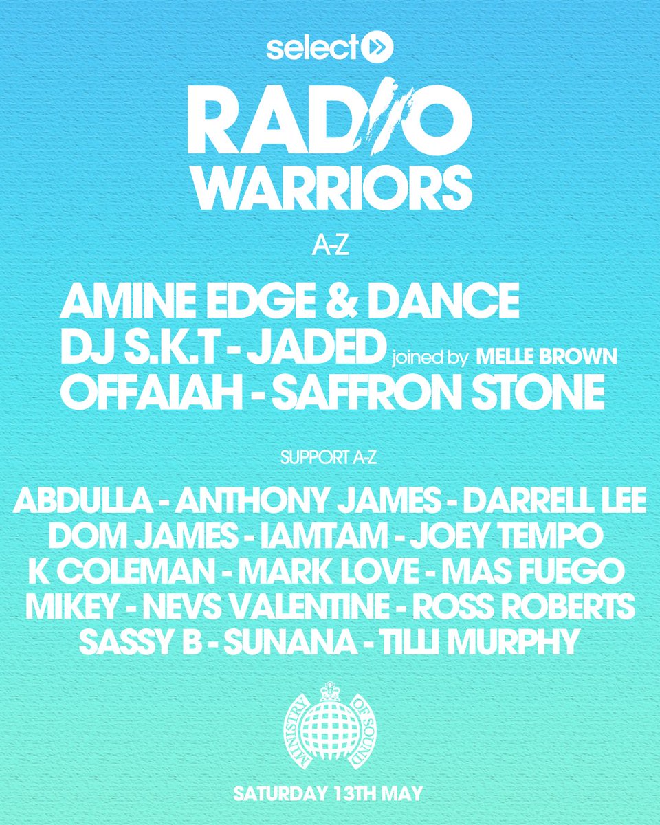 SelectRadioApp's tweet image. BIG NEWS!

We are absolutely buzzing to announce that @melle_brown will be joining @jaded_official in the 103 at our Radio Warriors Ibiza Send Off at @ministry_club on Saturday 13th May.⁠
⁠
To get your tickets, head to Selectradioapp.com⁠
⁠
@thefutureldn