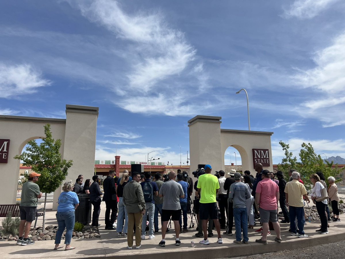 Earlier today, a crowd gathered on Arrowhead Dr. and Triviz Dr. for a press conference held by the plaintiffs in the NM State Men's basketball lawsuit.

William Benjamin, Deuce Benjamin, and Shakiru Odunewu made statements during the conference.