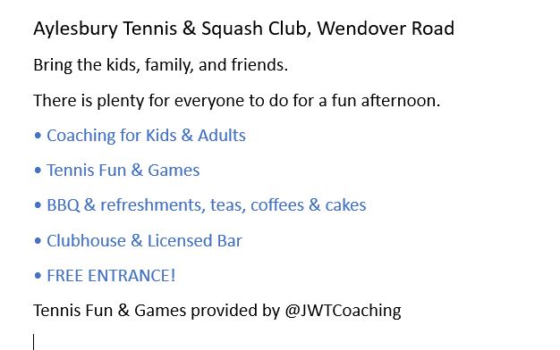 Free Tennis Open Day

To reserve Tennis Coaching session places

BOOK HERE: clubspark.lta.org.uk/JWTCoachingOnl…

Call James: 07834 826130 
email: info@jwtcoaching.com