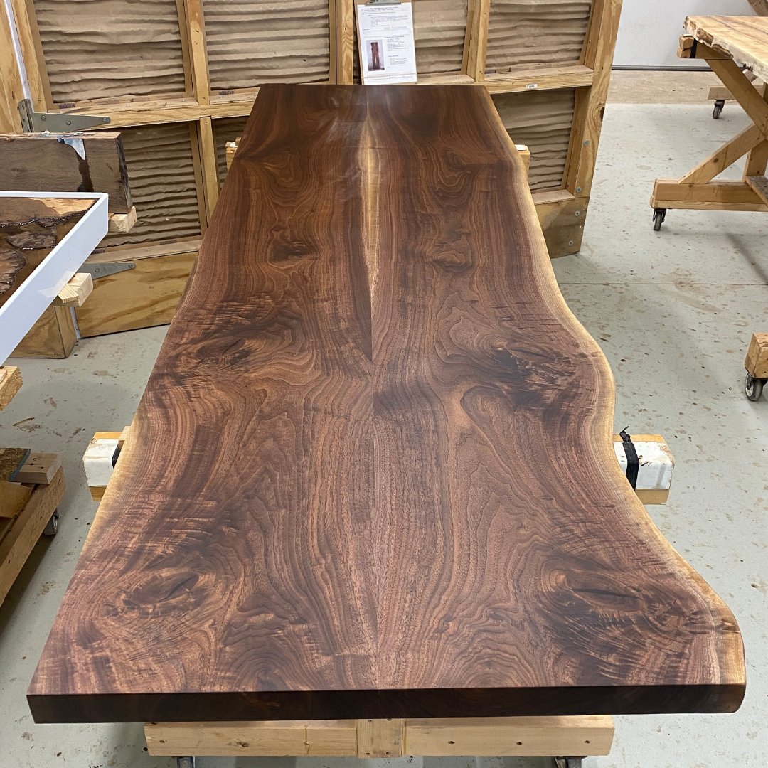 TheLumberShack1's tweet photo. We love our bookmatched tabletops! This one is so deeply figured and is perfect for #walnutwednesday!
::
https://t.co/SgQm1F8I9X
::
#woodworking #wood #diningtable #woodtable #woodtabledesign #bookmatched https://t.co/tXw6Sy45Dc