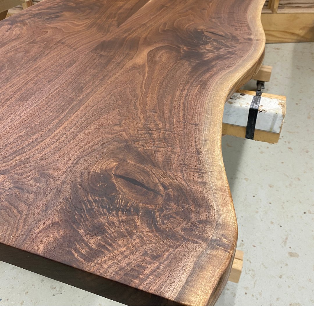 TheLumberShack1's tweet photo. We love our bookmatched tabletops! This one is so deeply figured and is perfect for #walnutwednesday!
::
https://t.co/SgQm1F8I9X
::
#woodworking #wood #diningtable #woodtable #woodtabledesign #bookmatched https://t.co/tXw6Sy45Dc