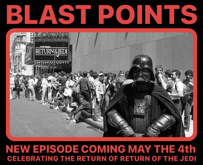 THURSDAY!  It’s a May the 4th special as we celebrate the return of The Greatest Movie Ever Made, Return of the Jedi!  Listen as we talk about seeing it again, why it’s so important to us AND we hear from over 20 listeners sharing their ROTJ love! Look for it everywhere Thursday!