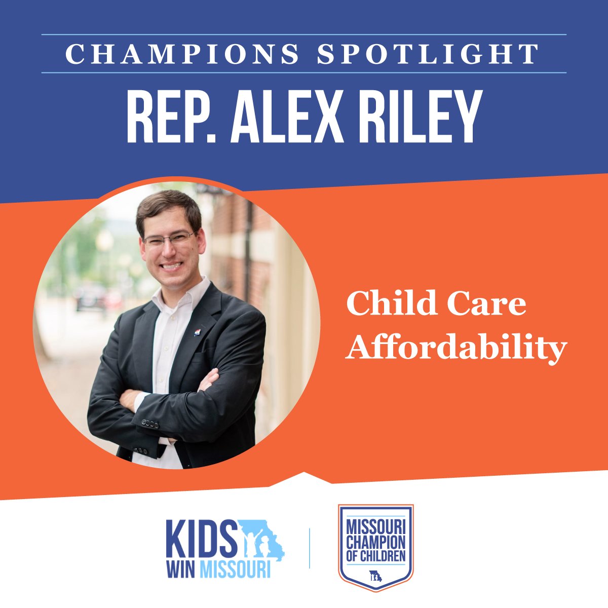 Champions Spotlight - Thank you, Rep. <a href="/AlexRileyMO/">Alex Riley</a>, for your work on HB 719, ensuring more working families can access child care! This critical bill will help more Missourians can get their children the care they need while they work every day! #moleg #MOChildChampion #kidswin