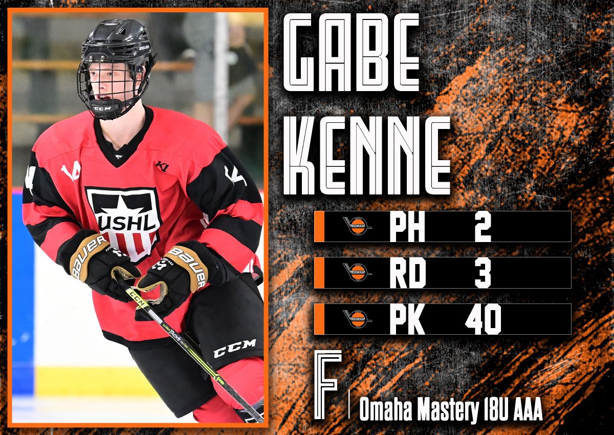 OmahaLancers's tweet photo. The 40th pick in the 3rd round of the 2023 Phase II USHL Draft, the Omaha Lancers select Gabe Kenne! ⚔️🔥 https://t.co/8NW5HAvFLn