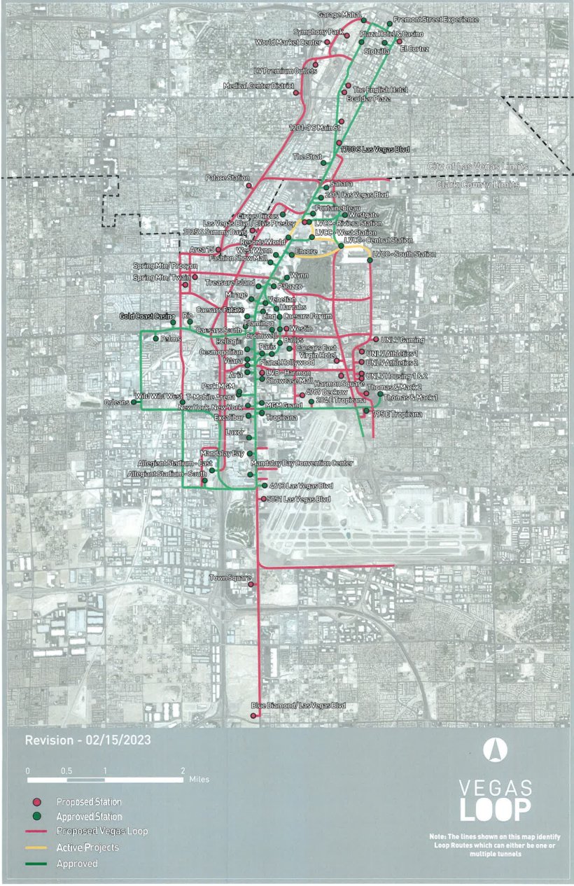 Clark County Nevada on X: Expanding the Vegas Loop underground  transportation system. #ClarkCounty Commissioners just approved new  @boringcompany plans for 18 new stations and about 25 miles of tunnels (red  on attached