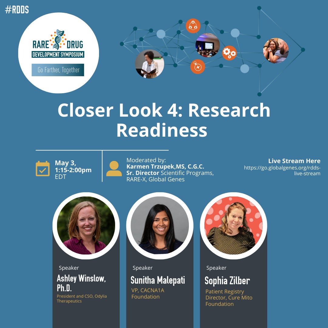 How do you know if your org is “research ready?” Find out in our live stream at 1:15 pm ET. This session will bring together the themes from 2 days of conversations around patient-driven drug development Watch: go.globalgenes.org/rdds-stream @RARE_X_ @cacna1a @cure_mito @OdyliaTx #RDDS