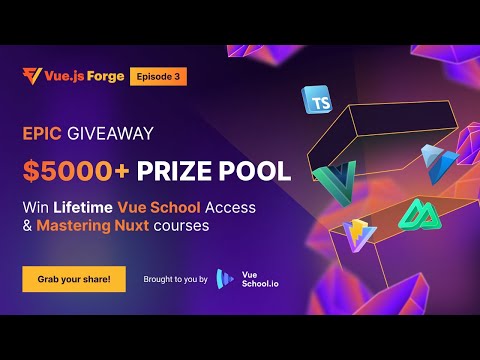 VueSchool_io's tweet photo. Last chance to enter the @VuejsForge  Episode 3 Giveaway!

Win a share of $5,000 in prizes, including Vue School Lifetime access, Mastering Nuxt 2+3 courses, and Vuejs workshops.

Enter now: https://t.co/xYc2swFq5I

Less than 24 hours left! ⏰

#VueForge https://t.co/7upI49LsU2