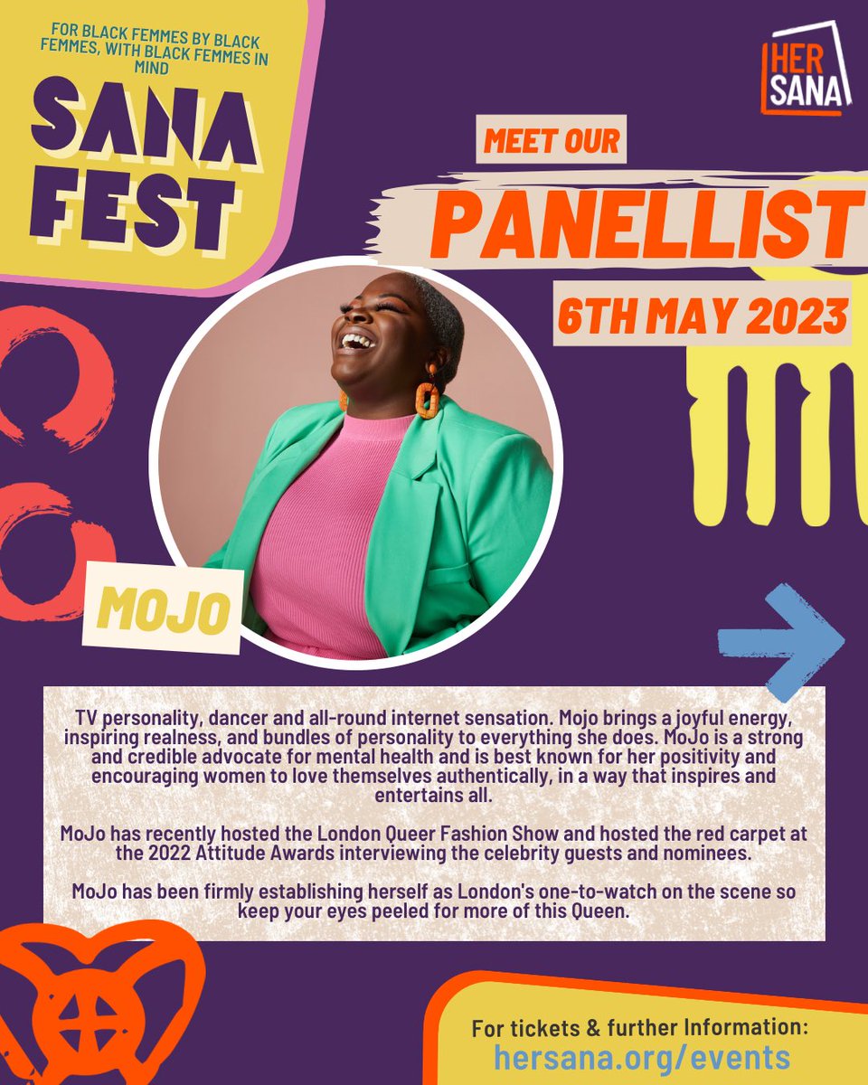 📣 Another one, thank you! 📣

Yes! You’ve seen right. The one and only <a href="/_queenmojo/">Queen MoJo 🇳🇬🇯🇲</a> is the last of our guest panellists. Wow what an amazing line up of Black femmes to highlight some great topics. 

I don’t think we need to convince you any more, eventbrite.co.uk/e/sana-festiva… 👈🏾