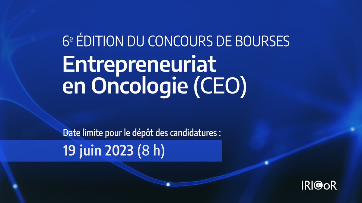 6e édition du Concours de bourses - Entrepreneuriat en Oncologie (CEO).

Étudiant.e.s, stagiaires postdoctoraux ou jeunes chercheurs.e.s, vous avez un intérêt marqué pour l’entrepreneuriat en science de la vie 
💡Ce programme est pour vous!

Détails: bit.ly/3LOnBlt